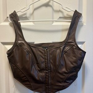 Windsor Brown Faux Leather Crop Top